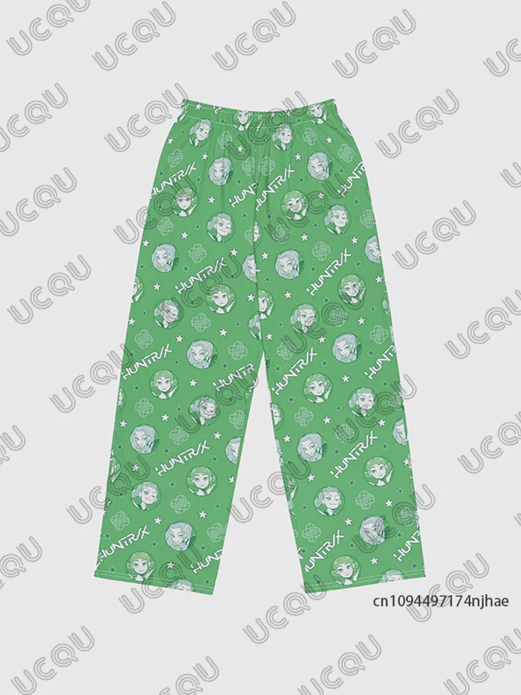 Spodnie piżamowe KPop Demon Hunters Huntrix z grafiką, kreskówkowe, codzienne, damskie i męskie, jesienno-zimowe, modne spodnie długie dla par.