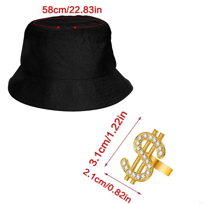 Hip Hop Kostüm 80er 90er Cosplay -Outfit Juwely Cool Rapper Accessoires für Frauen Männer Goldkette Sonnenbrillen Ringe