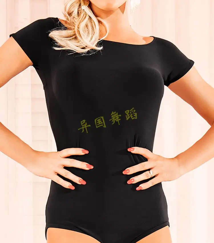 Modern Dance Short Sleeved Small Boat Collar Transparent Back Shorts Hot Selling Performance Suit Top