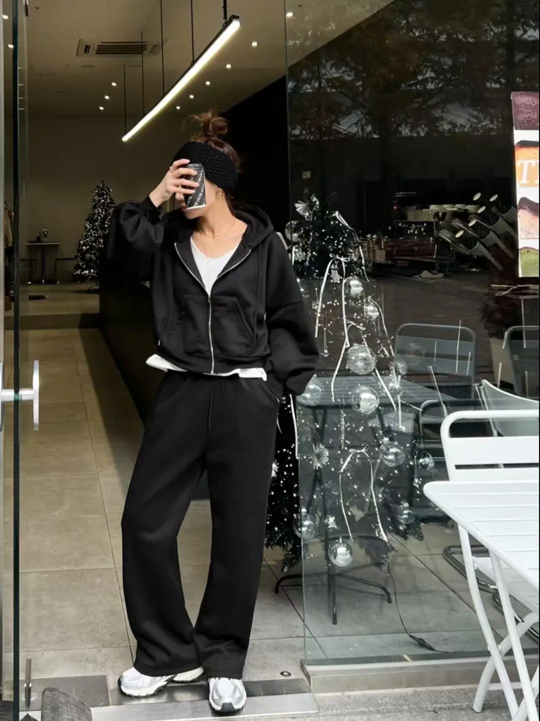 Felpa con cappuccio da donna Cardigan Pantaloni larghi larghi a gamba dritta Set Cerniera ort Versatile Dstring Vita Primavera Faion