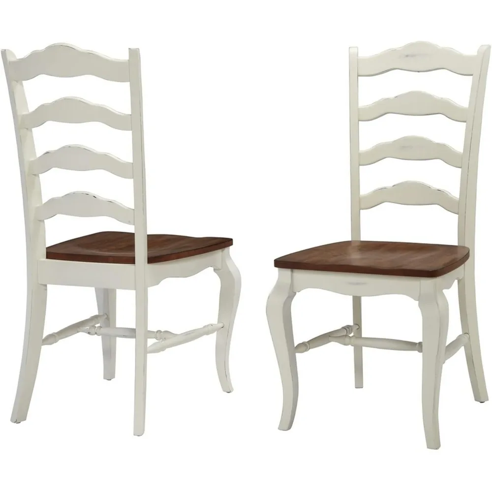 

French Countryside Oak/White Pair of Chairs with Distressed Oak and Rubbed White Finish 16.5D x 17.75W x 18H in