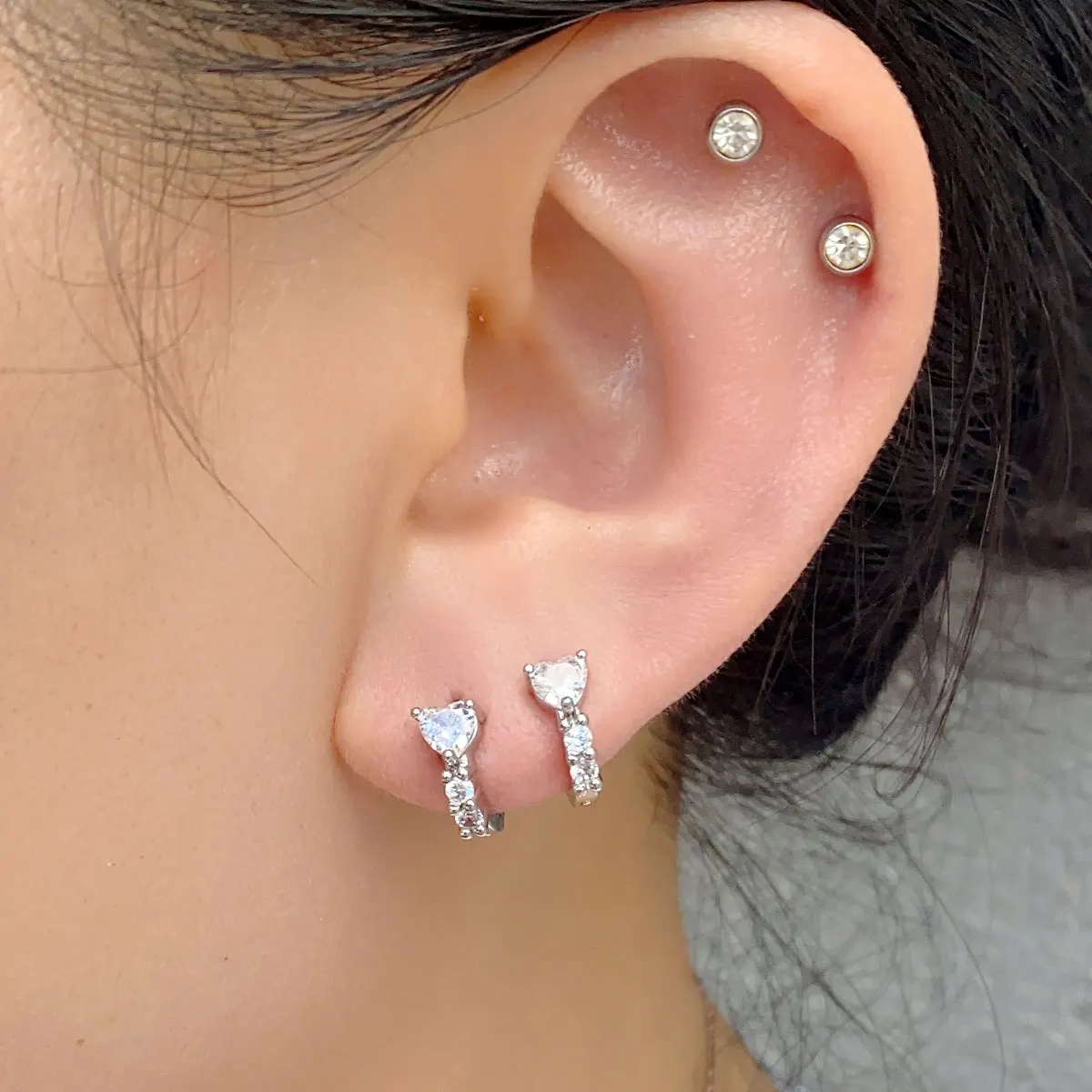 Huggies Earrings Purple white Green Blue Red Square Heart Silver Color Small Hoop Earrings for Women Girls Wedding Jewelry