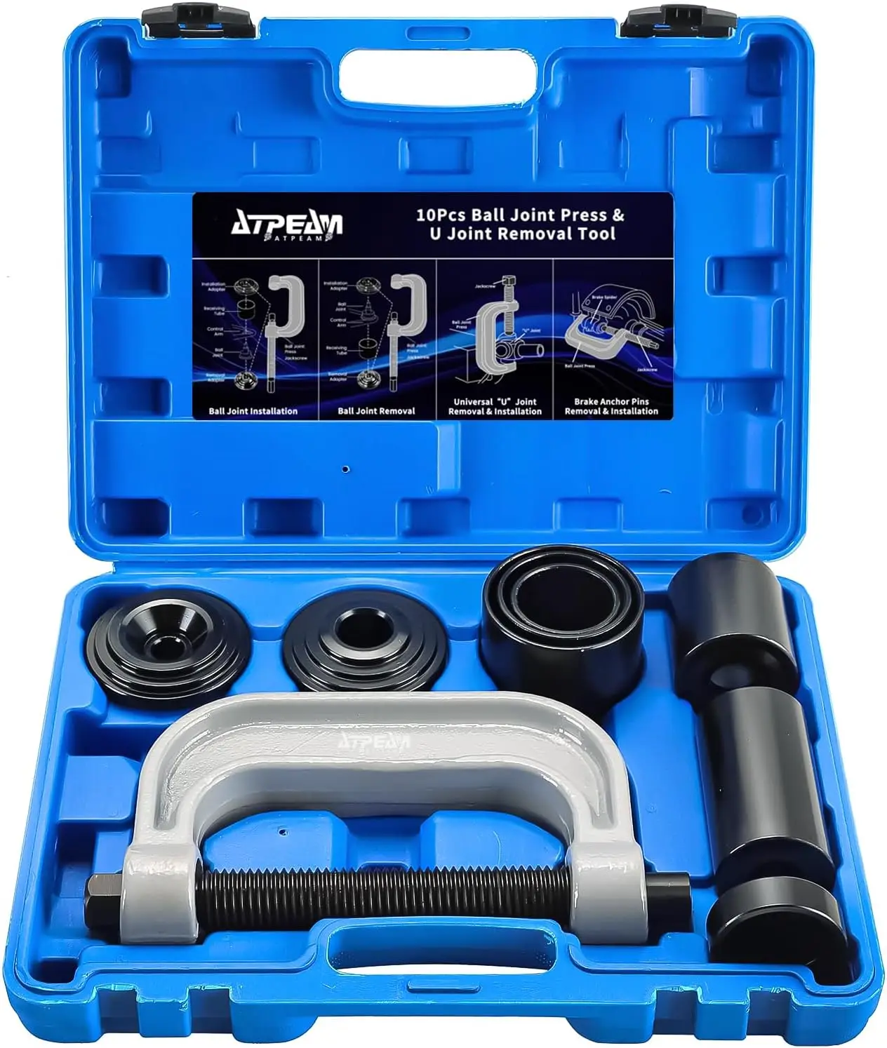 

Сверхмощный набор инструментов для снятия шаровых шарниров и U-образных шарниров с адаптерами 4WD для легковых автомобилей и легких грузовиков