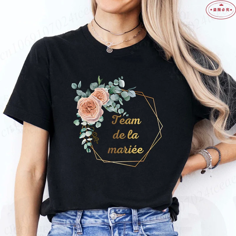 Équipe mariée T-shirt mariée hauts de mariage Bachelorette fête T-shirt français femmes unique adieu EVJF future mariée chemise à manches courtes