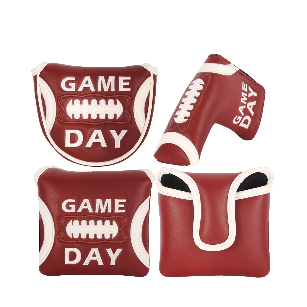 PU Leather Game Day Embroidery Strong Magnetic Closure Golf Headcover Blade Mallet Putter Covers