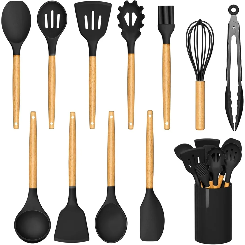 

silicone cooking utensils set for kitchen, spoons spatula spatulas accessories, baking heat resistant cookware de home, rubber n
