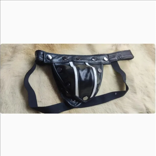 

Sexy Luxury Men's Leather Thong Briefs With Convex Pouch Metal Ring Soft Tanga G-string Erotic Underwear In Contrasting Cowhide