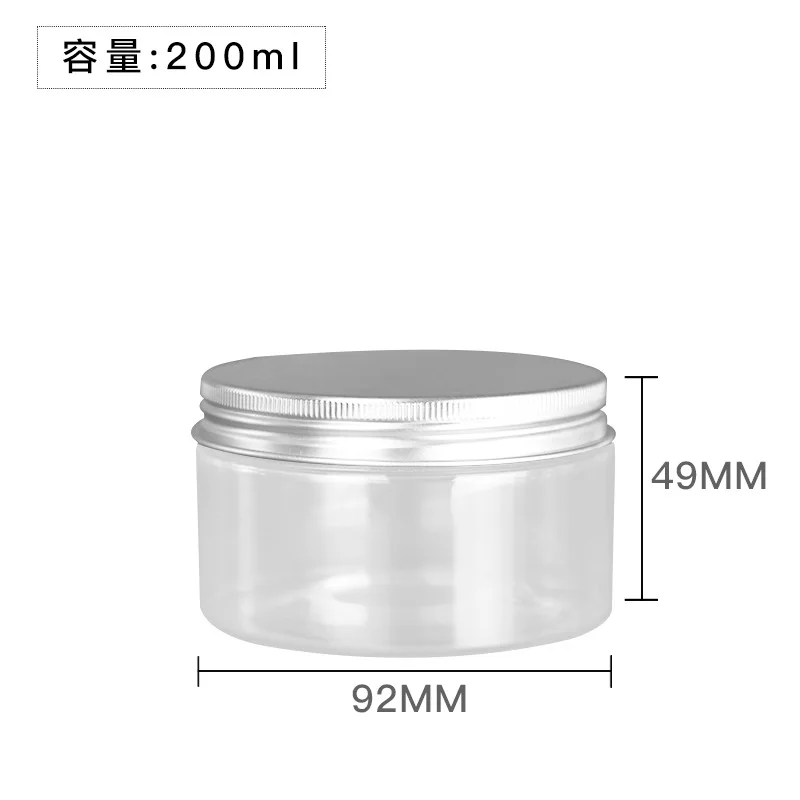 14Pcs Empty Plastic Pot 89Dia. 200ml 250ml 300ml 400ml 500ml Clear Container Cosmetic Silver Aluminum Lid Packaging Cream Jars