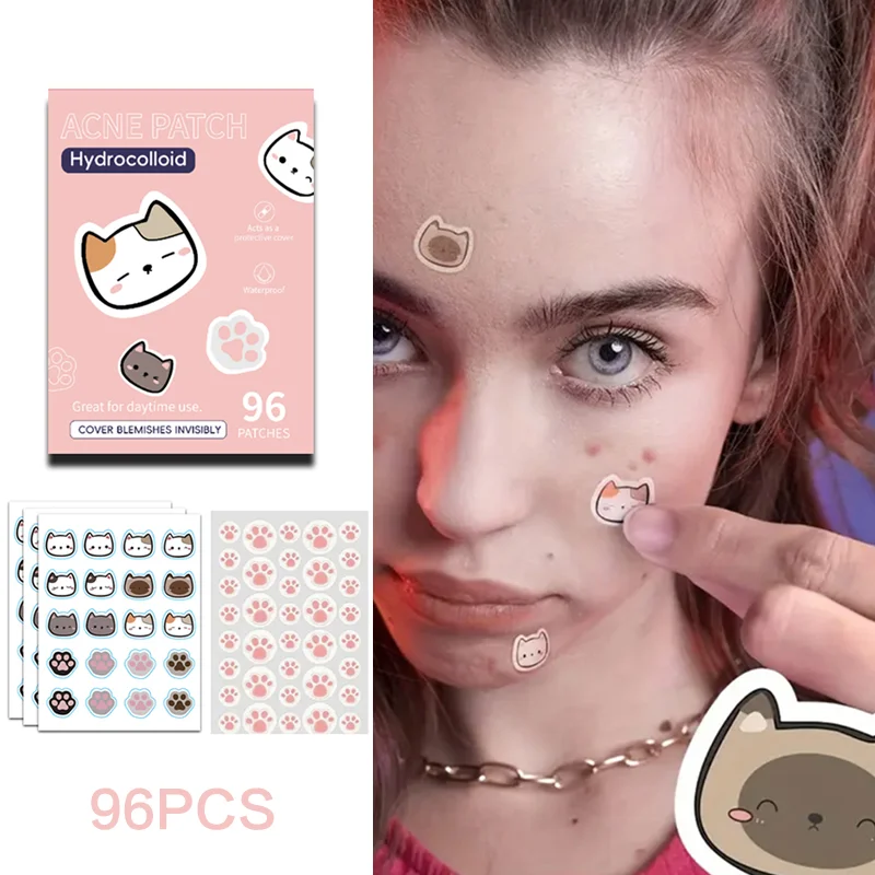 96 piezas colorido cabeza de gato Color mezclado parche para acné aclarar acné impresión reparación acné maquillaje belleza manchas de acné parche para cubrir la piel Blem