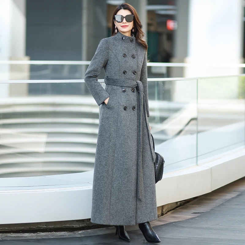 Gray Stand Collar Thickened Woolen Coat Winter Fashion Slimming Long Outerwear for Daily Wear Warm And Stylish New Arrival