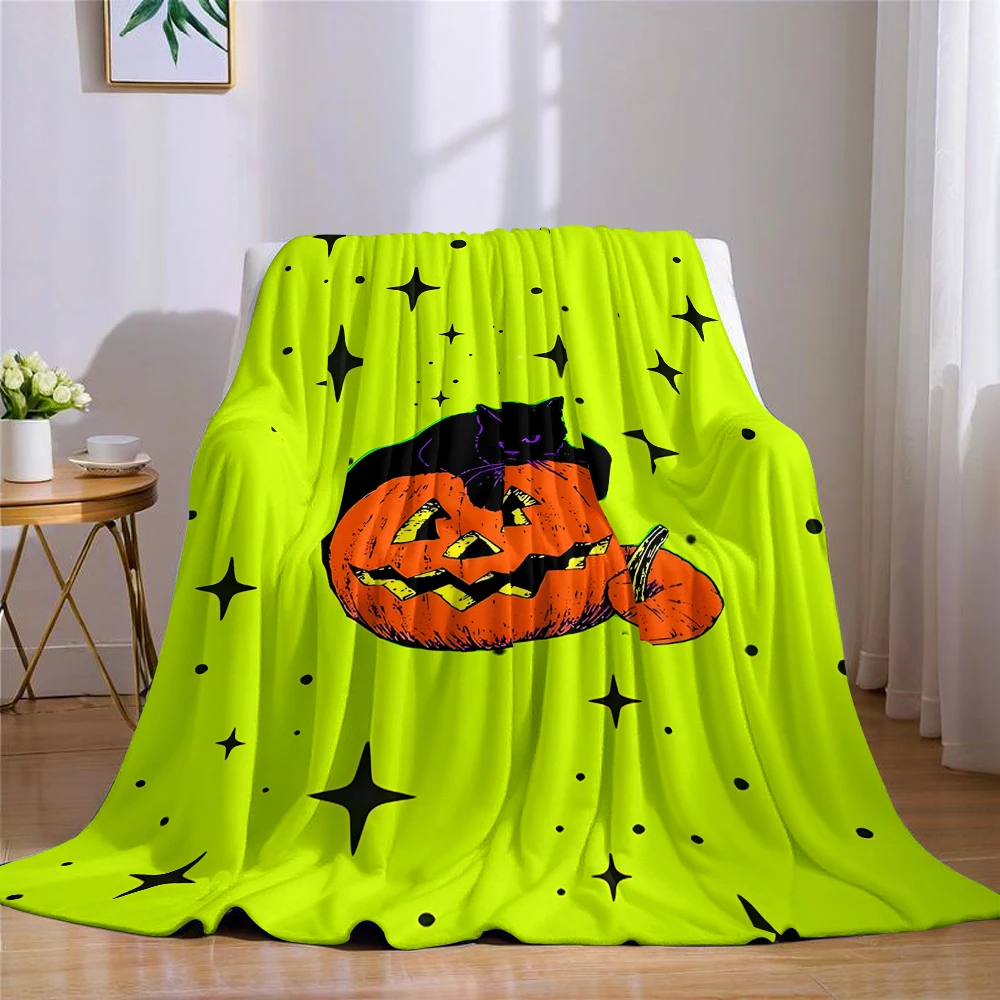 Neon Green Cat Pumpkin Flannel Fleece Throw Blanket for Couch Sofa Lightweight Cozy Plush Blanket for Travel Office Nap - view 4