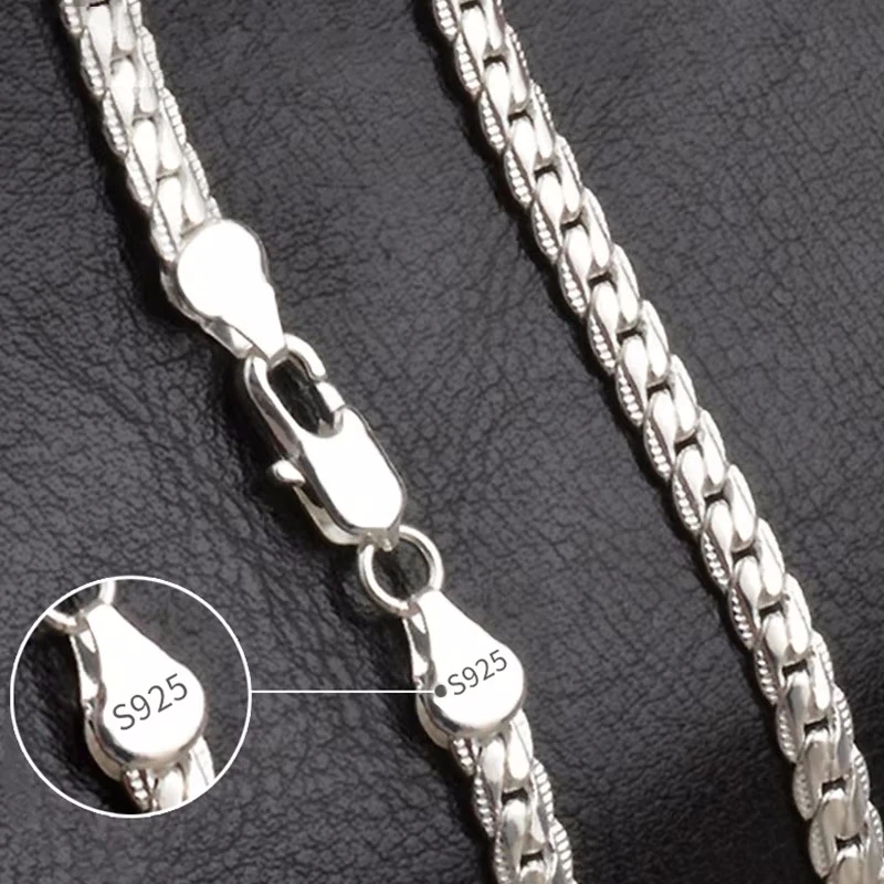 

18K Gold/925 Sterling Silver 6mm Full Sideways Necklace 8/18/20/24 Inch Chain For Woman Men Fashion Wedding Engagement Jewelry