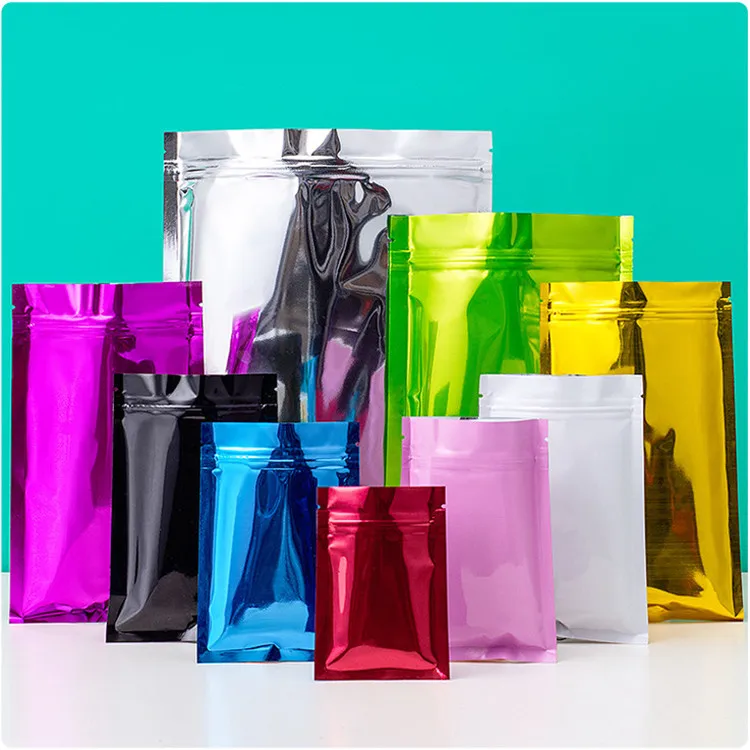 100PCS Flat Glossy Matte Aluminum Foil Ziplock Bag Heat Sealing Coffee Sugar Snack Salt Spice Tea Resealable Packaging Pouches