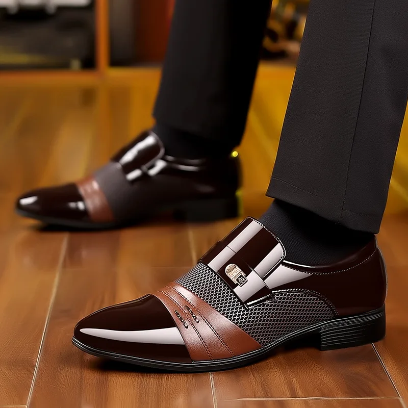 Men Leather Formal Shoes Spring and Autumn New Fashion Business Formal Elegant Low Top Wear Resistant Men Burgundy Leather Shoes