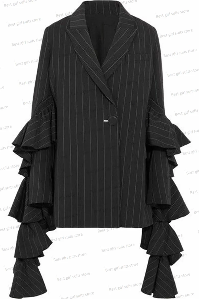 Designer Pinstripe Women Suit Blazer+Flare Pants Fashion Jacket Coat Formal Event Catwalk Party Wear Prom Dress Custom Made