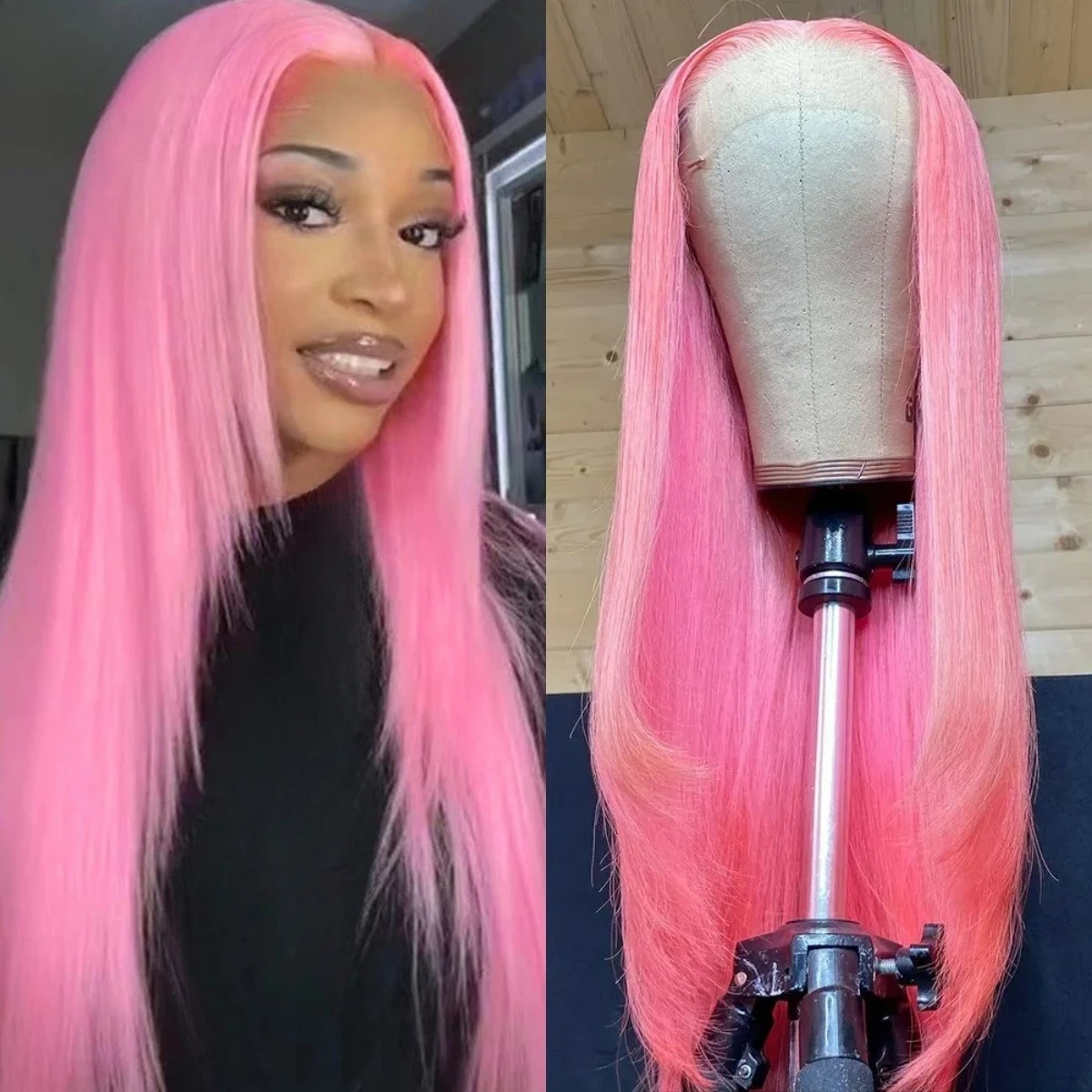

Pink Wig Layered Long Straight Lace Frontal Wig PrePlucked 13x4 HD Lace Wig Synthetic High Quality Heat Resistant Daily Cosplay
