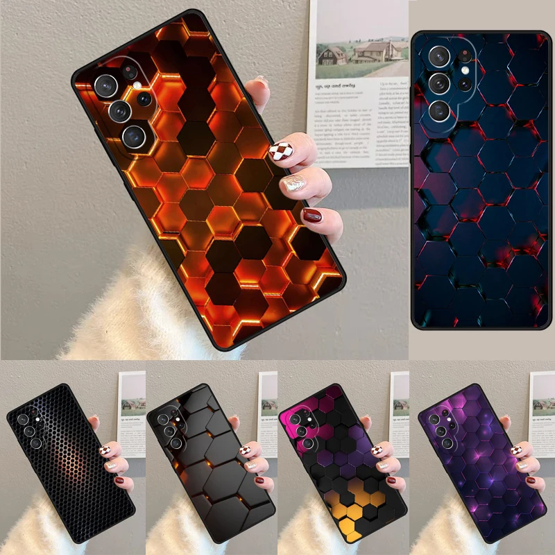 3D Hexagonal Lights Phone Case for Samsung Galaxy note 10 pro S26 Ultra S23 S24 FE S25 S21 S22 PLUS shockproof Cove