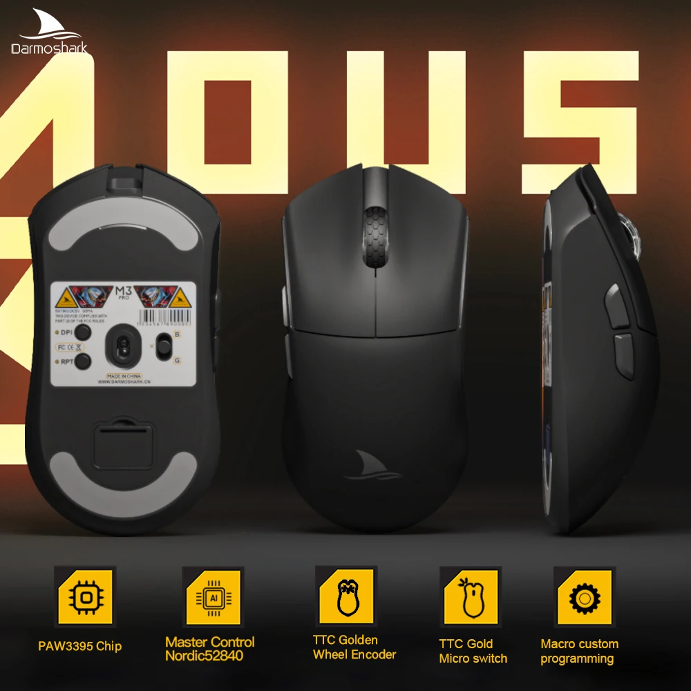 Imagem -02 - Motovelocidade-darmoshik M3pro 4khz Mouse para Jogos Sensor sem Fio Pam3395 26k Dpi N52840 Computador Escritório Interruptor tc