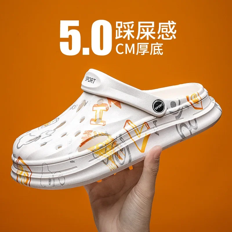 

Летние трендовые граффити большого размера, уличные тапочки для пар, женские пляжные туфли с отверстиями, мужские очень большие размеры