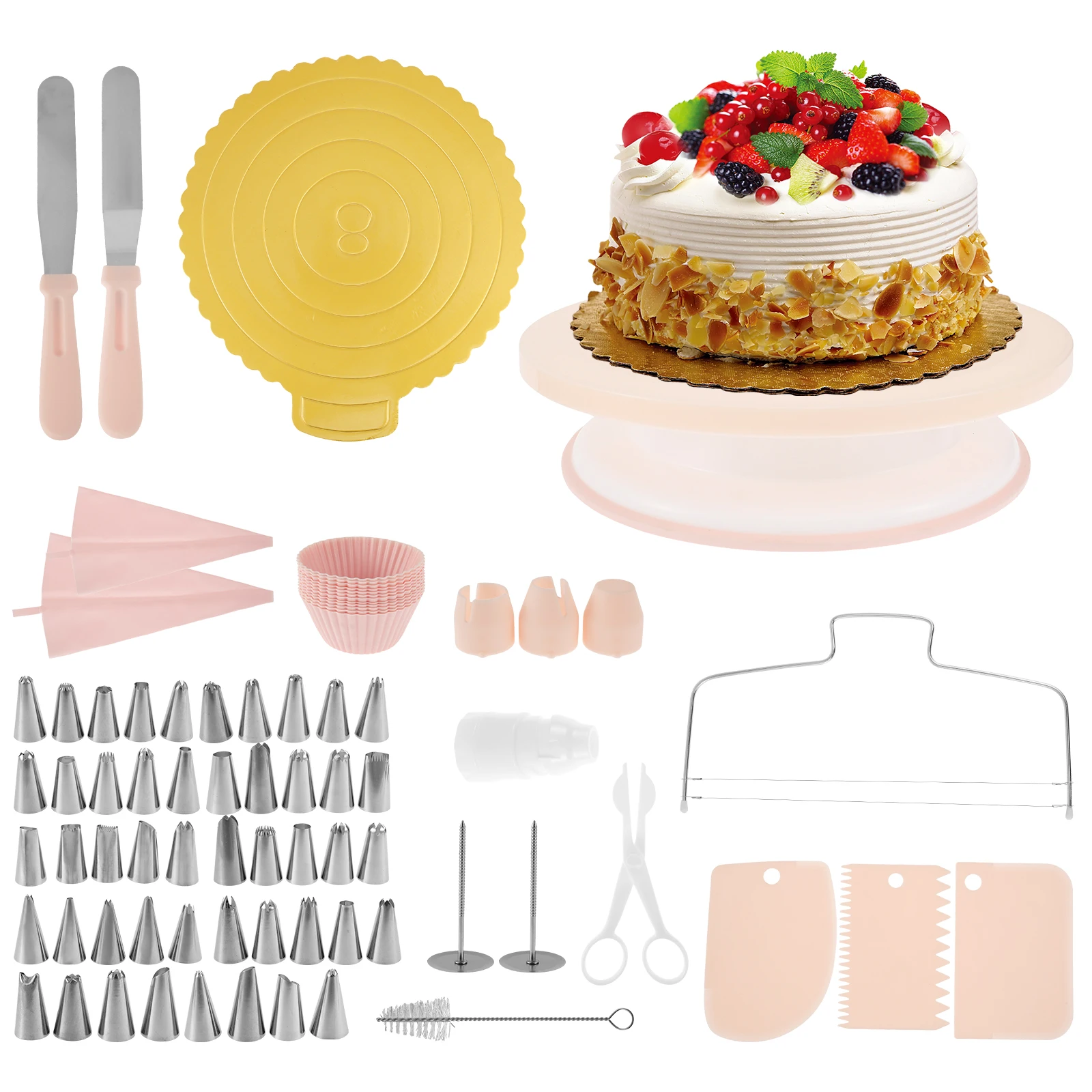 103 件 Cake Decorating Kit Practical Cake Decorating Supplies Kit Nonslip Cake Making Kit with Cake Turntable Cake Leveler