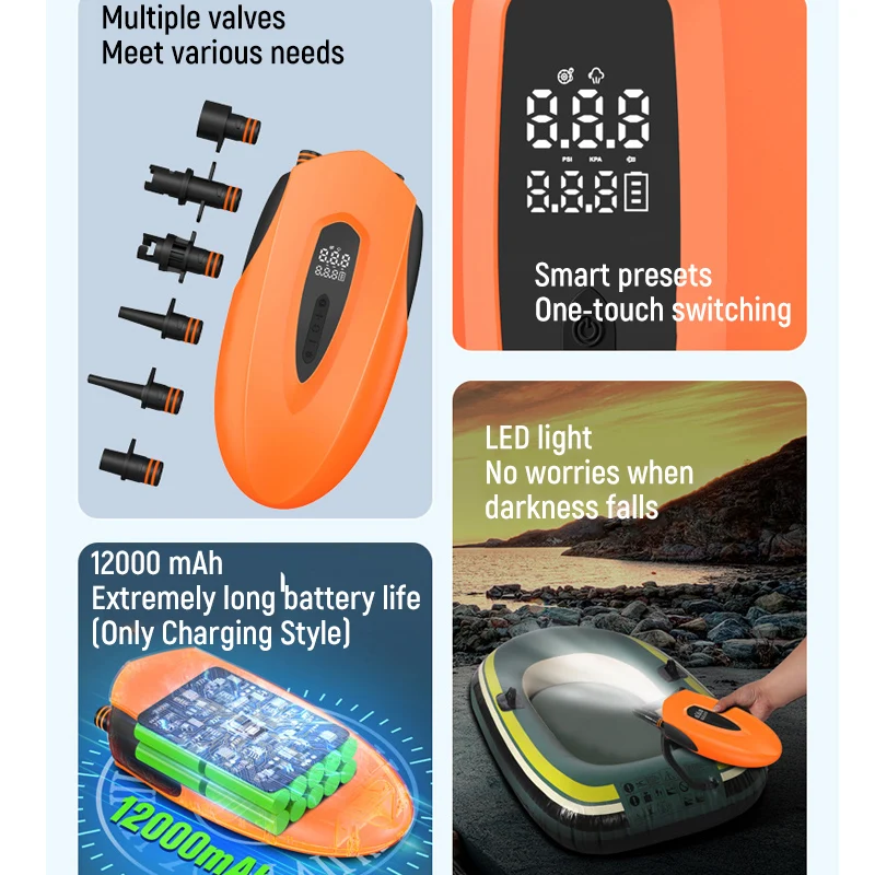 مضخة هواء كهربائية لاسلكية لـ SUP عالية الحجم منفاخ محمول مزدوج الوظيفة قارب ضاغط الهواء قارب مضخة قابلة للنفخ