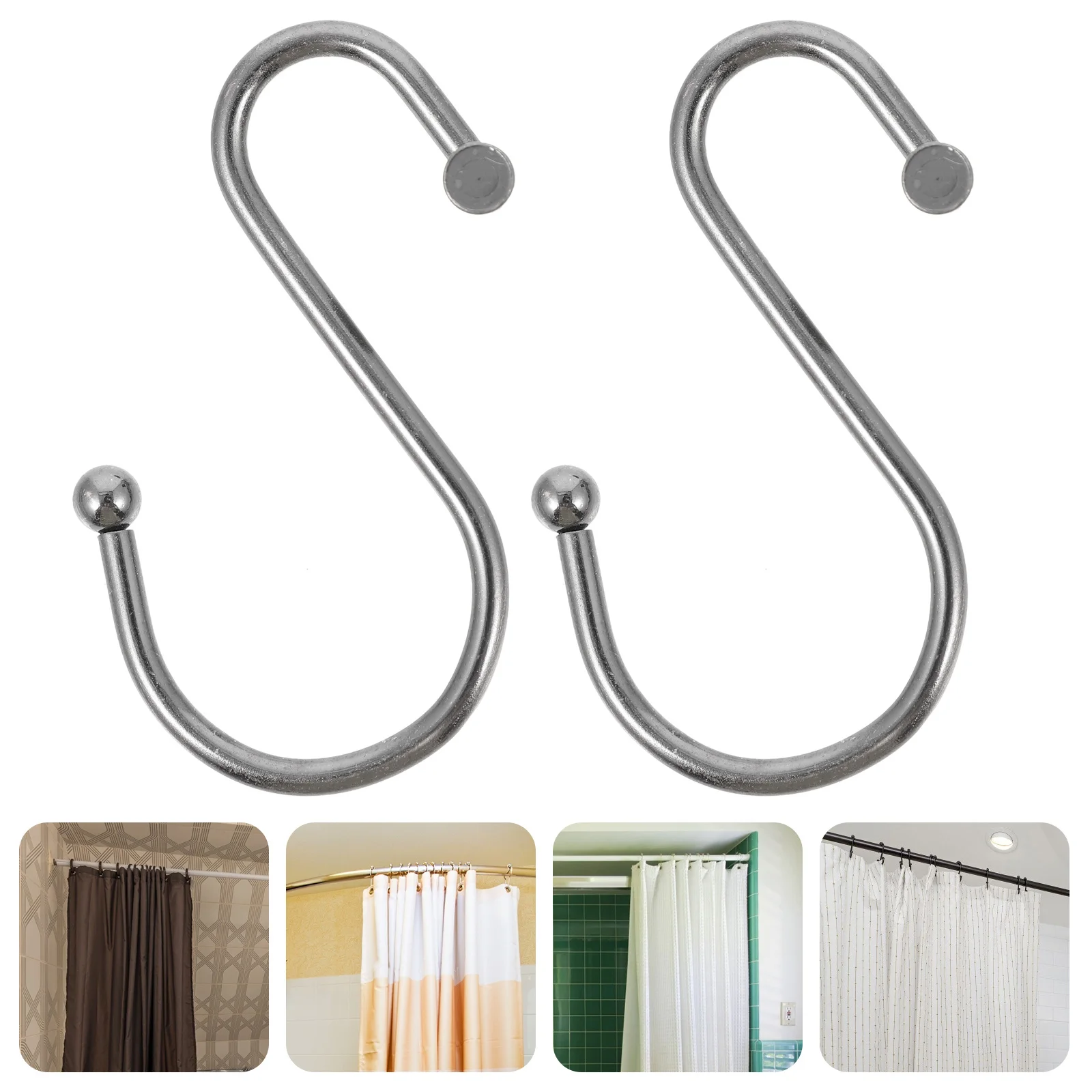 

12Pcs Metal S-Shaped Curtain Hanger Heavy-Duty Cylinder Hook for Shower Bath Window Curtain Hanging Easy to Install Detachable