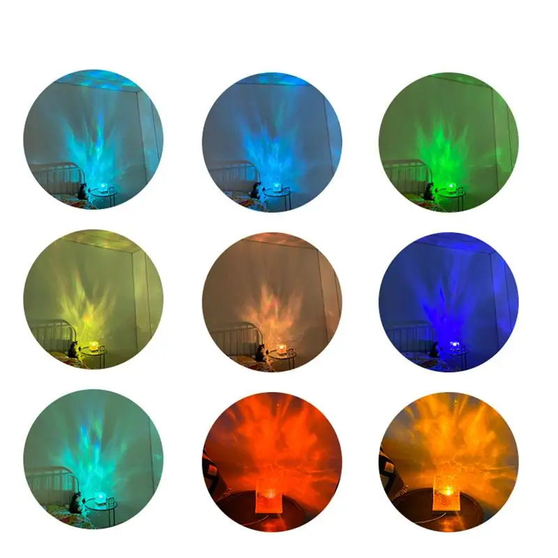 Dynamic Rotating Water Ripple Atmosphere Night Light 16 Colors Flame Crystal Lamp For Living Room Bedroom