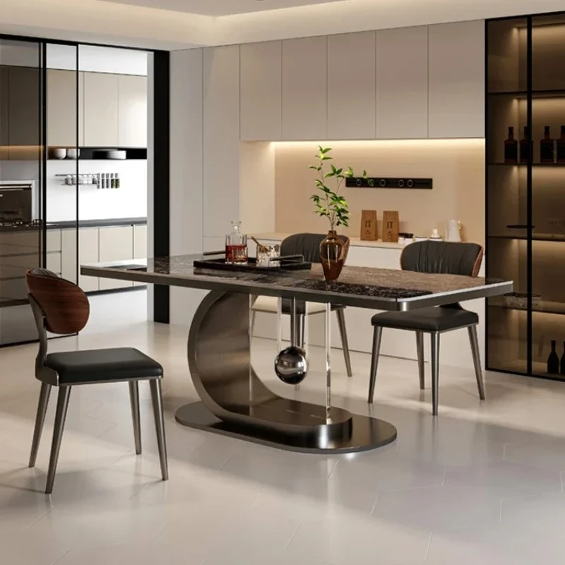 

Обеденный стол Минималистичный прямоугольный бытовой роскошный обеденный стол из каменной плиты