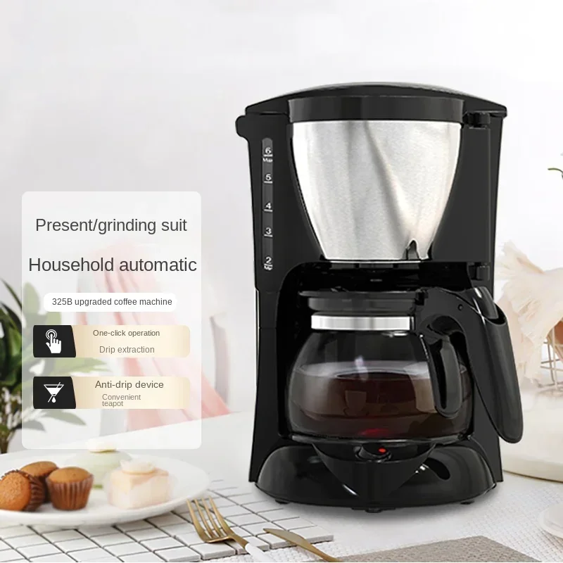 American Drip Coffee Machine Kitchen Appliances Dripping Coffee Maker Automatic Brew Tea Powder Milk Ceramic Double Cup Sonifer