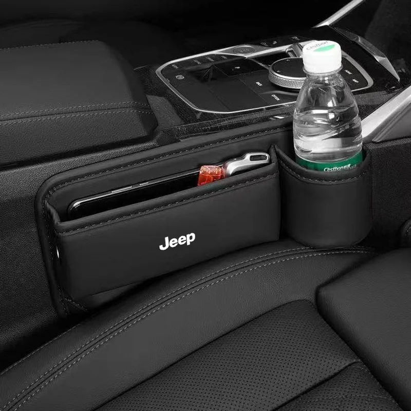 

Multifunction Car Seat Gap Leather Storage Box Water Cup Phone Brace For Jeep Grand Cherokee Wrangler JK JL Gladiator Accessory