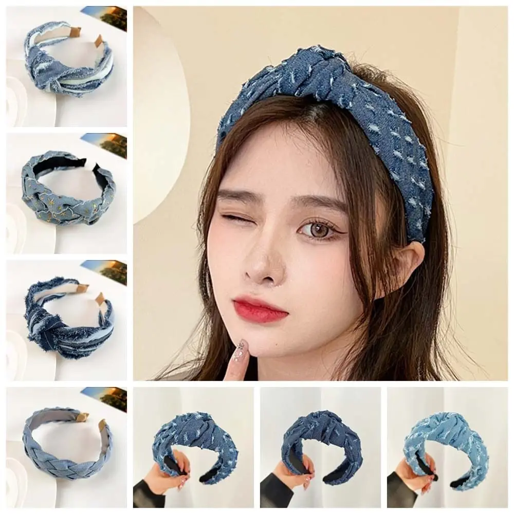 Denim Cloth Cowboy Headband Korean Style Headdress Denim Knotted Headband Hair Accessories Headwear Cowboy Hair Hoop Party