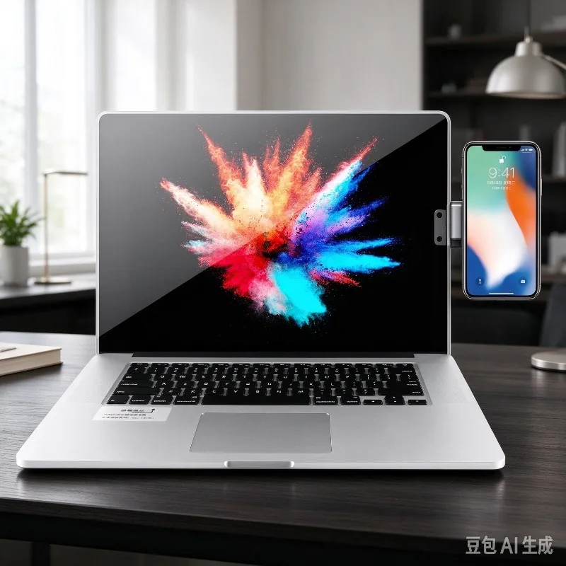 Magnetic Phone Laptop Side Mount with Aluminum Frame, Adjustable Foldable Positioning plus Compact Dual Device Desktop Support