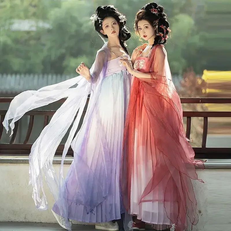 Vestido Hanfu tradicional chino para mujer, disfraz de Cosplay de princesa púrpura y roja, degradado, Carnaval y Halloween, talla grande