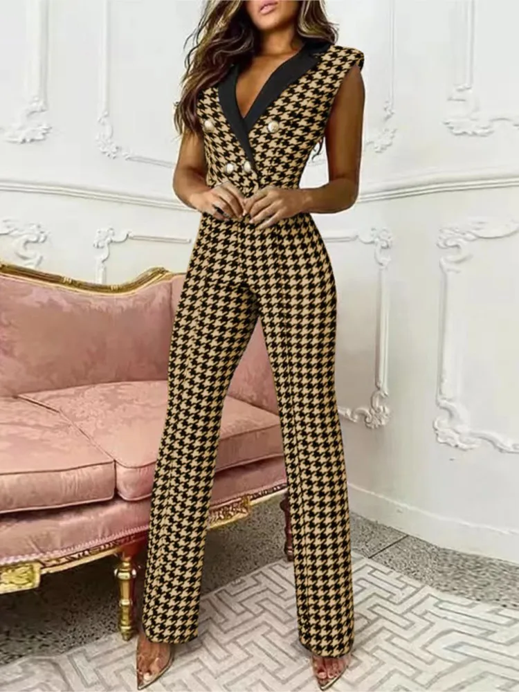   2024ฤดูใบไม้ผลิฤดูใบไม้ร่วงใหม่Jumpsuitsผู้หญิงลายสก๊อตแขนยาวSlim Professional Jumpsuits ElegantและElegant Jumpsuits