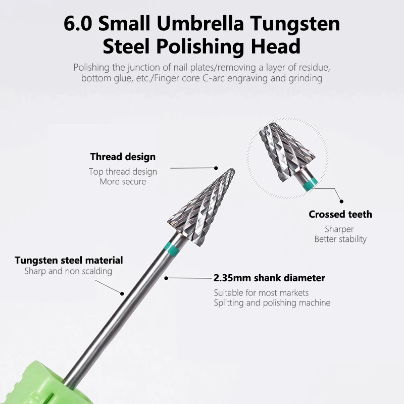 Tungsten Steel Nail Drill Bit Efile Electric File Machine Head Tip For Manicure Polishing Art Remove Gel Tapered Bit