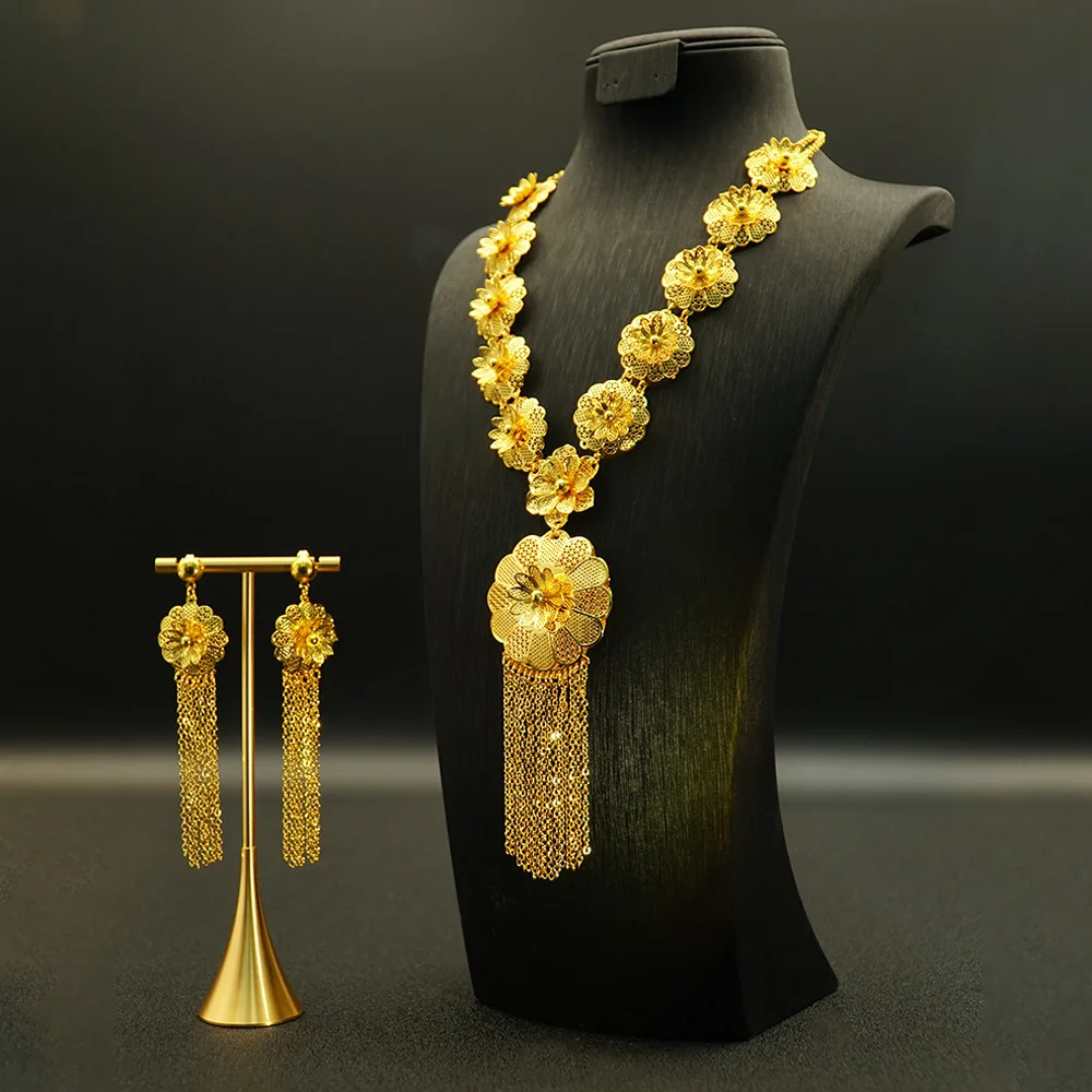 

Women's 24K Gold Tassel Set (Necklace & Earrings), AU999 | Distressed tassel texture, rustic elegance for everyday edge.