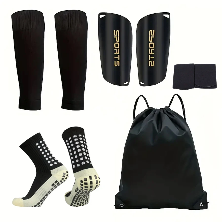 

Набор из 5 предметов: футбольные носки для занятий спортом на открытом воздухе + щитки для голени + щитки для голени + сумка для хранения