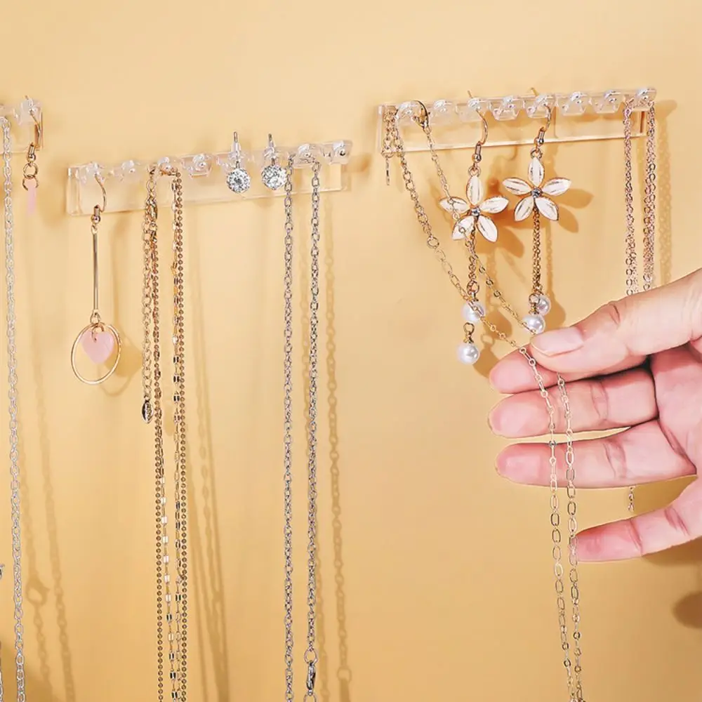 6Pcs Plastic Jewelry Display Rack Adhesive Paste Wall Hanger Jewelry Hanging Hooks Earrings Necklaces Transparent