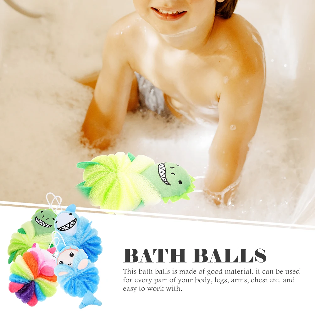 

4pcs Cartoon Bath Ball Shower Sponge Kids Body Wash Exfoliating Scrubber Soft Maker Baby Bath Toy