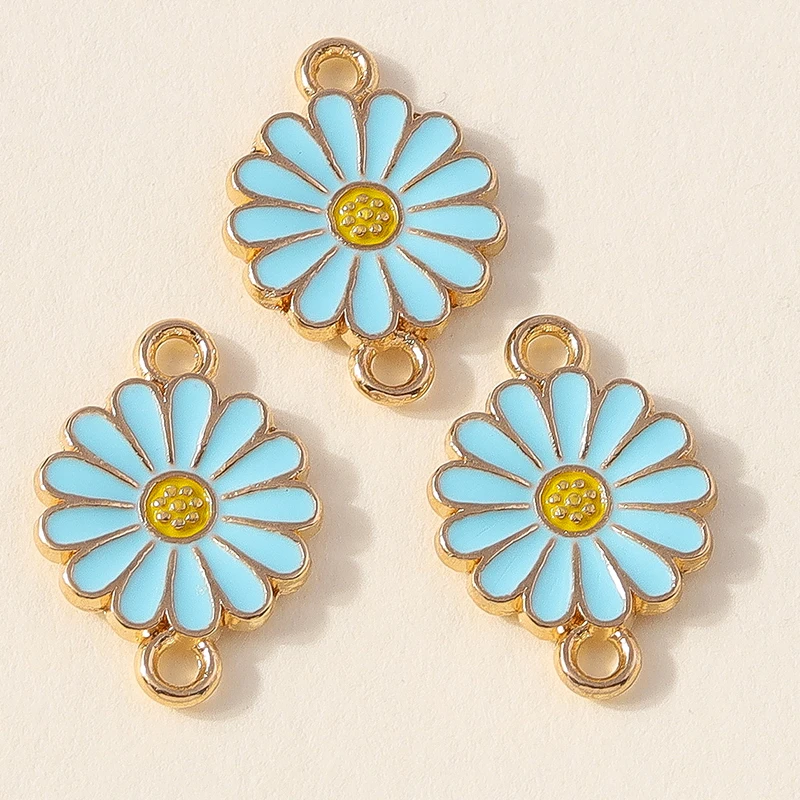 Leslie 10 Stück doppelseitige bunte Gänseblümchen-Blumenanhänger mit zwei Löchern für die Schmuckherstellung, Armband, Halskette, DIY-Schlüsselanhänger – Detail 19