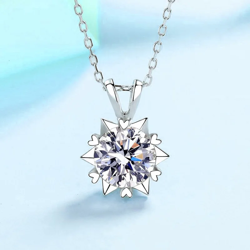 Moissanite Necklace Platinum PT950 18K Gold Collarbone Chain Snowflake Moissanite Pendant One Carat Exquisite Craftsmanship