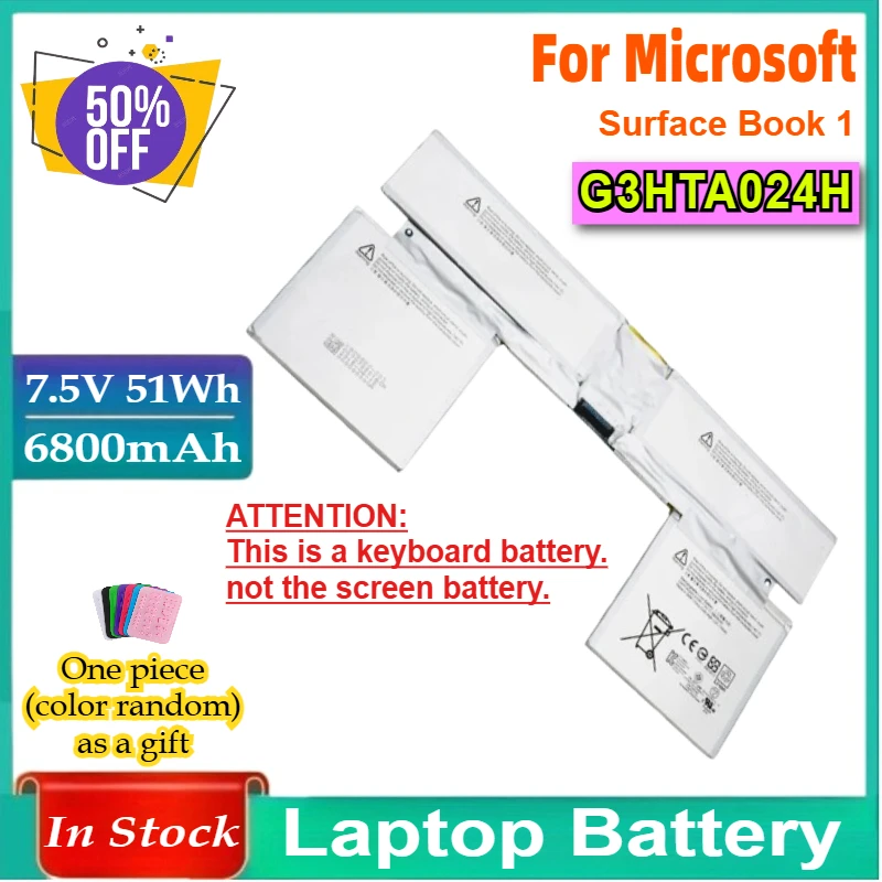 

7,5 В, 51 Втч G3HTA024H, 13,5 дюйма, базовая батарея для клавиатуры для Microsoft Surface Book 1 1703 1704 1705 G3HTA023H G3HTA021H