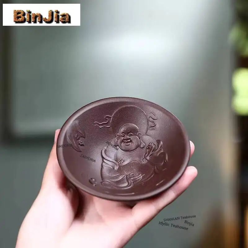 80ml Boutique Yixing Purple Clay Teacup Handmade Laugh Maitreya Buddha Master Cup Raw Ore Mud Puer Tea Bowl Zisha Meditation Cup