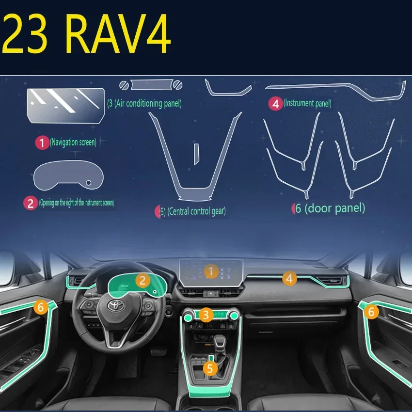 

For Toyota RAV4 2023 Tpu Transparent Protector Film Car Interior Interior Sticker Center Control Navigation Door Car Accessories