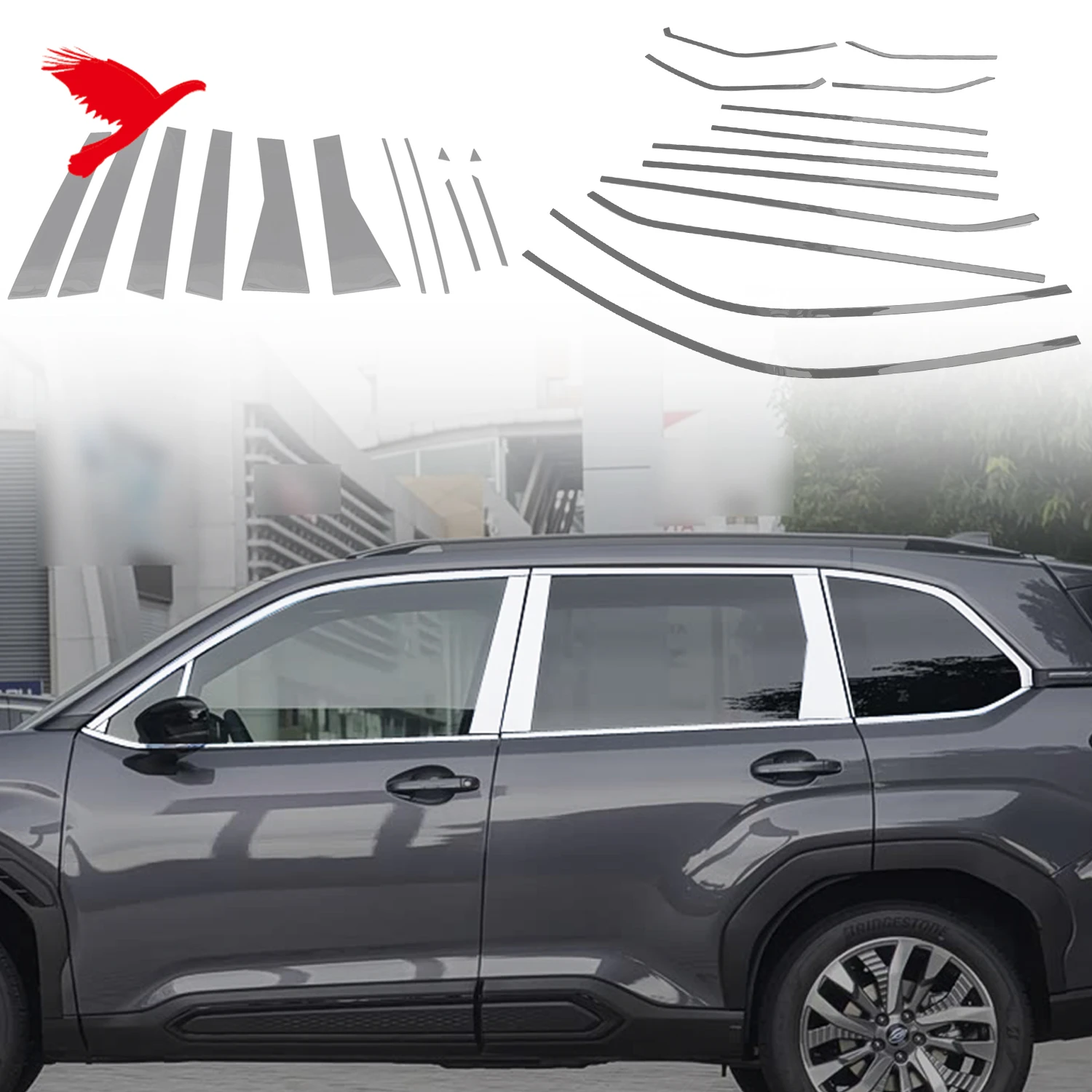 

For Subaru Forester 2025 Stainless Steel Exterior Full Window Molding Strip Kit Cover Black Sill Trim Car Accessories 24PCS