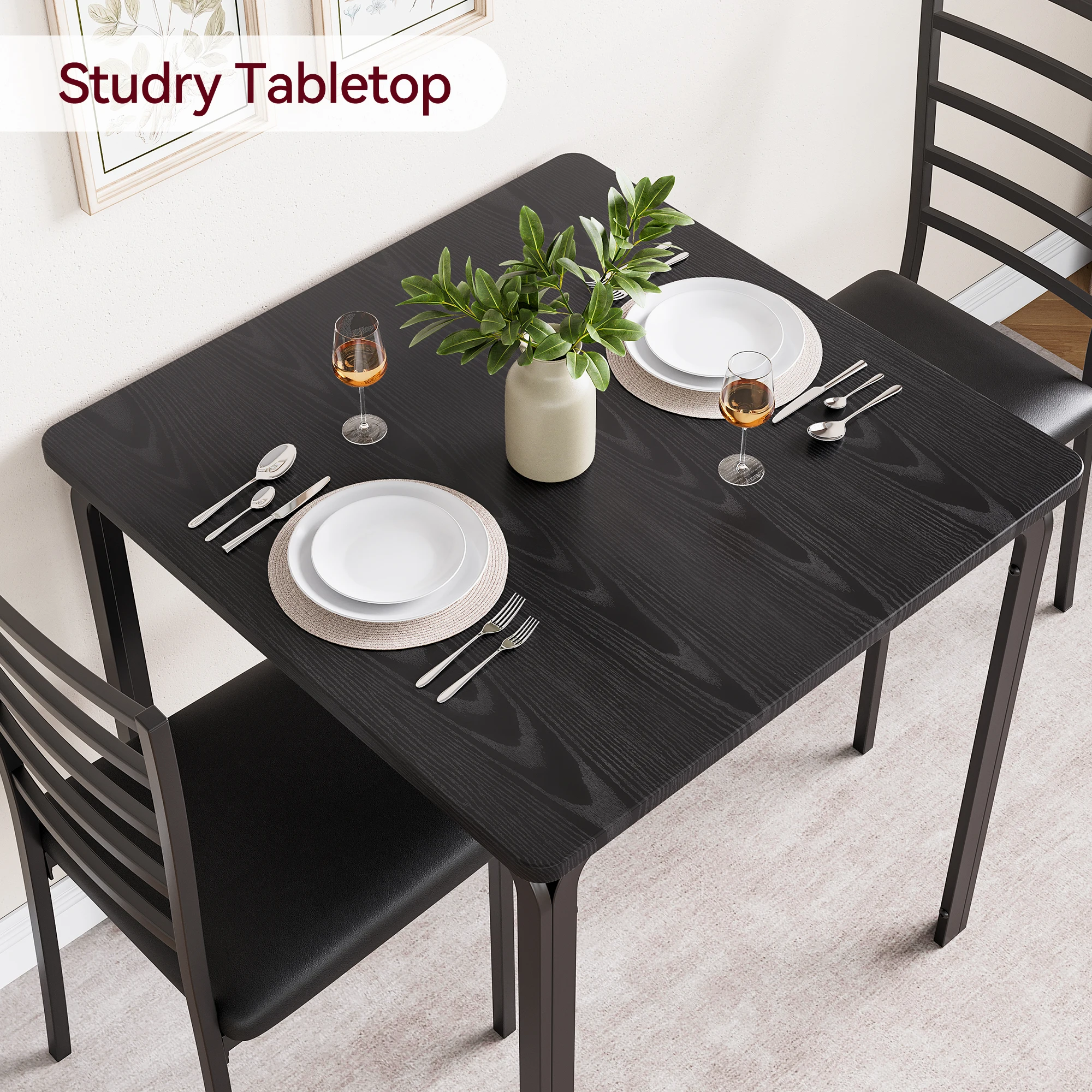 3-teiliges kleines Esstisch-Set, Küchentisch und 2 gepolsterte Stühle, Tischset, Wohnmöbel für Frühstück, Ecke, Esszimmer – Detail 7