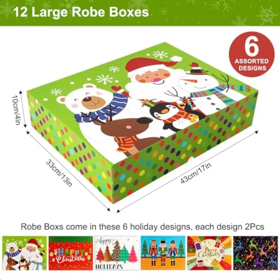 12Pcs Extra Large Christmas Gift Boxes Bulk with Lids4inch Deep Christmas Robes Boxes with Tissuer Paper and Stickers Decorativ