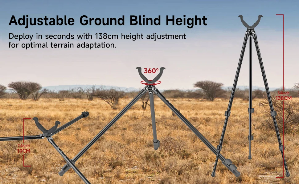XILETU 360° ° Rotierendes Jagdstativ für Armbrustgewehr, abnehmbarer leichter Alu-Schießständer mit V-Yoke (Outdoor-Sport) – Detail 3