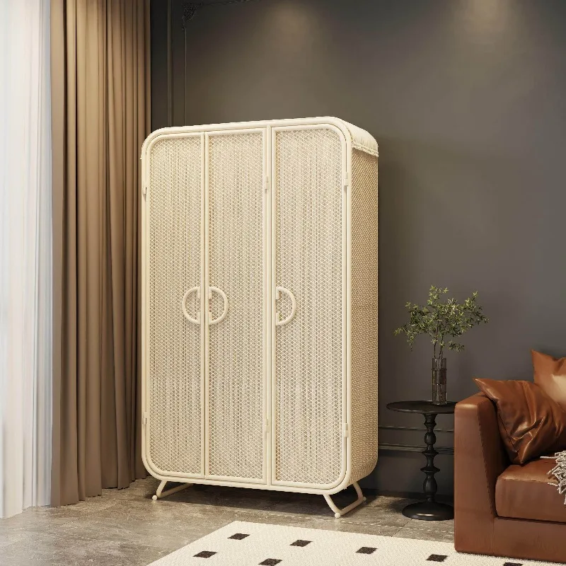 installation-free metal wardrobe cream style small apartment clothing cabinets French armoires de vêtement Organizer furniture