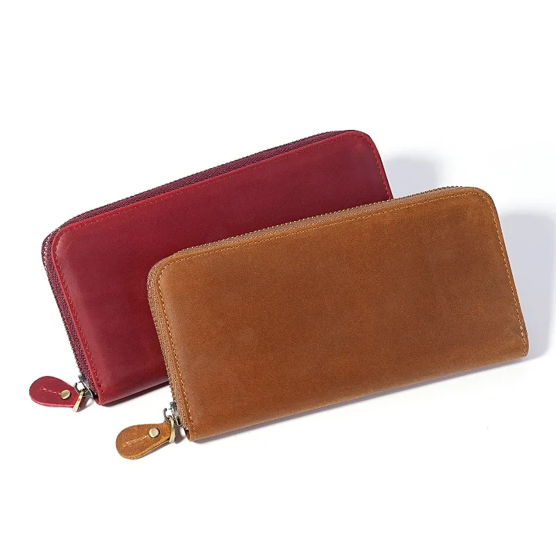 

Кожаный кошелек Crazy Horse для мужчин и женщин, длинный кошелек на молнии, большой вместительный кошелек для монет, сумка для мобильного телефона, клатч